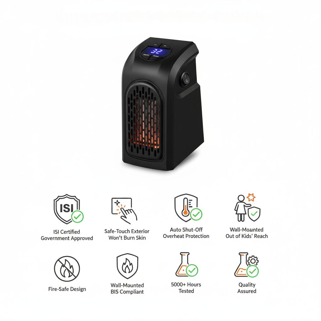 WarmPlug 400W Wall Heater | Plug-In Design | Instant 60-Second Heating | Digital LED Display | ISI Certified Safety | Overheat Protection | Silent Operation | Portable Room Heater | 2-Year Warranty | Black